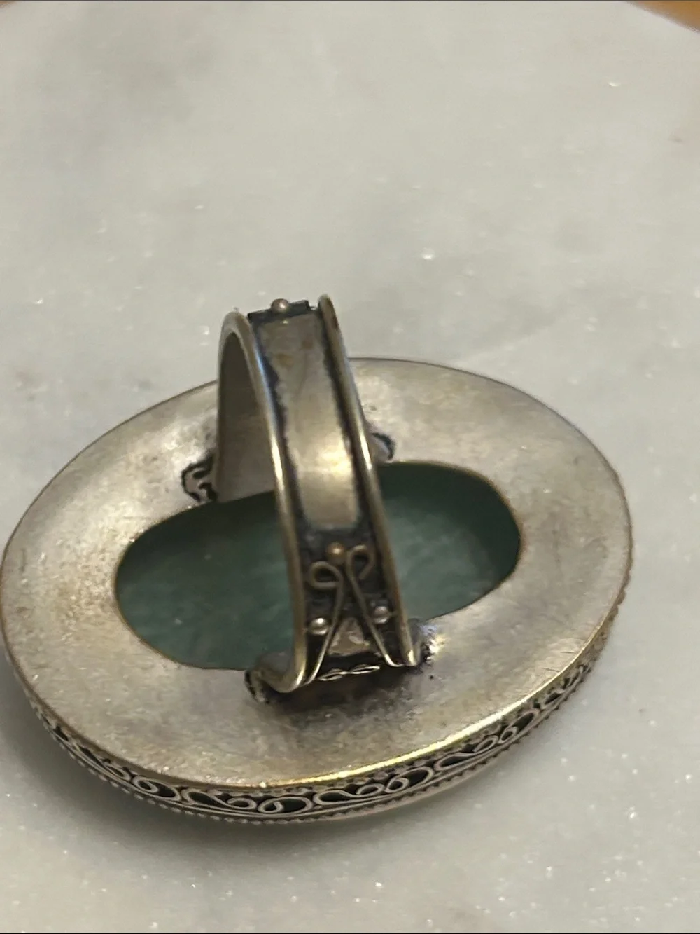 Silver Oval Statement Ring - Blue-Green Stone